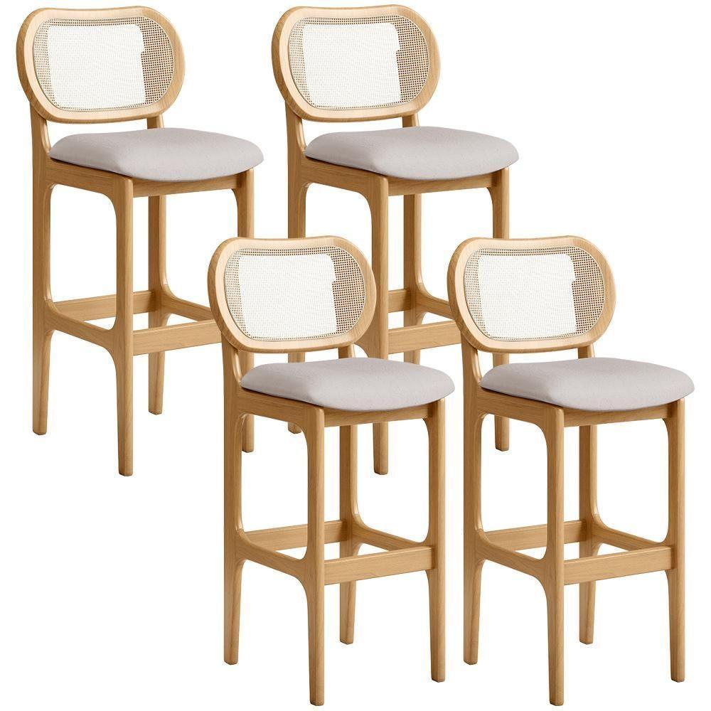 Kit 04 Banquetas Altas Para Cozinha Bancada Sala Tela Betta Fixa L02 Linho Bege - Lyam - 1