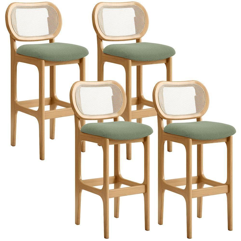 Kit 04 Banquetas Altas Para Cozinha Bancada Sala Tela Betta Fixa L02 Bouclê Oliva - Lyam - 1