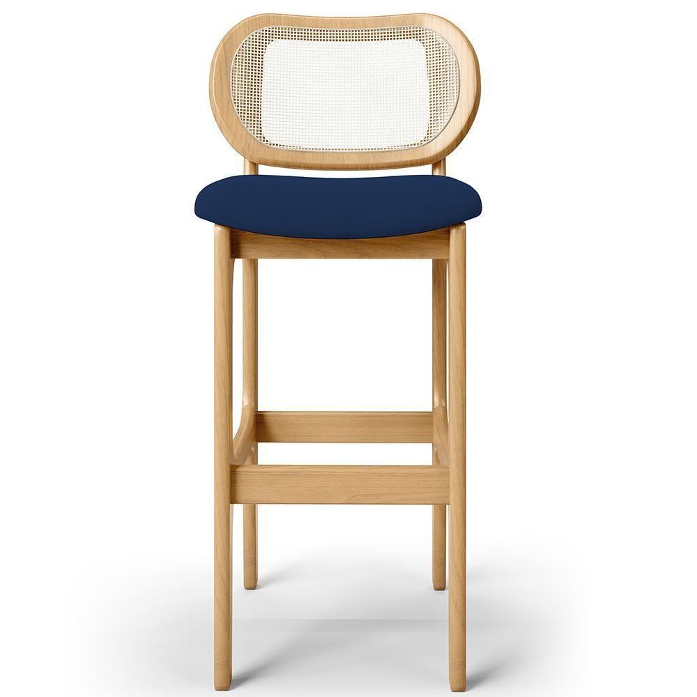 Kit 04 Banquetas Altas Para Cozinha Bancada Sala Tela Betta Fixa L02 Suede Azul Marinho - Lyam - 3