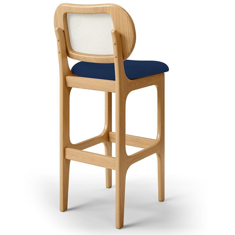 Kit 04 Banquetas Altas Para Cozinha Bancada Sala Tela Betta Fixa L02 Suede Azul Marinho - Lyam - 5