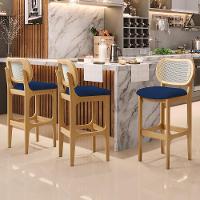 Banqueta Alta Para Cozinha Bancada Sala Tela Betta Fixa L02 Suede Azul Marinho - Lyam - 6