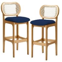 Kit 02 Banquetas Altas Para Cozinha Bancada Sala Tela Betta Fixa L02 Suede Azul Marinho - Lyam - 1