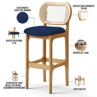 Kit 02 Banquetas Altas Para Cozinha Bancada Sala Tela Betta Fixa L02 Suede Azul Marinho - Lyam - 8