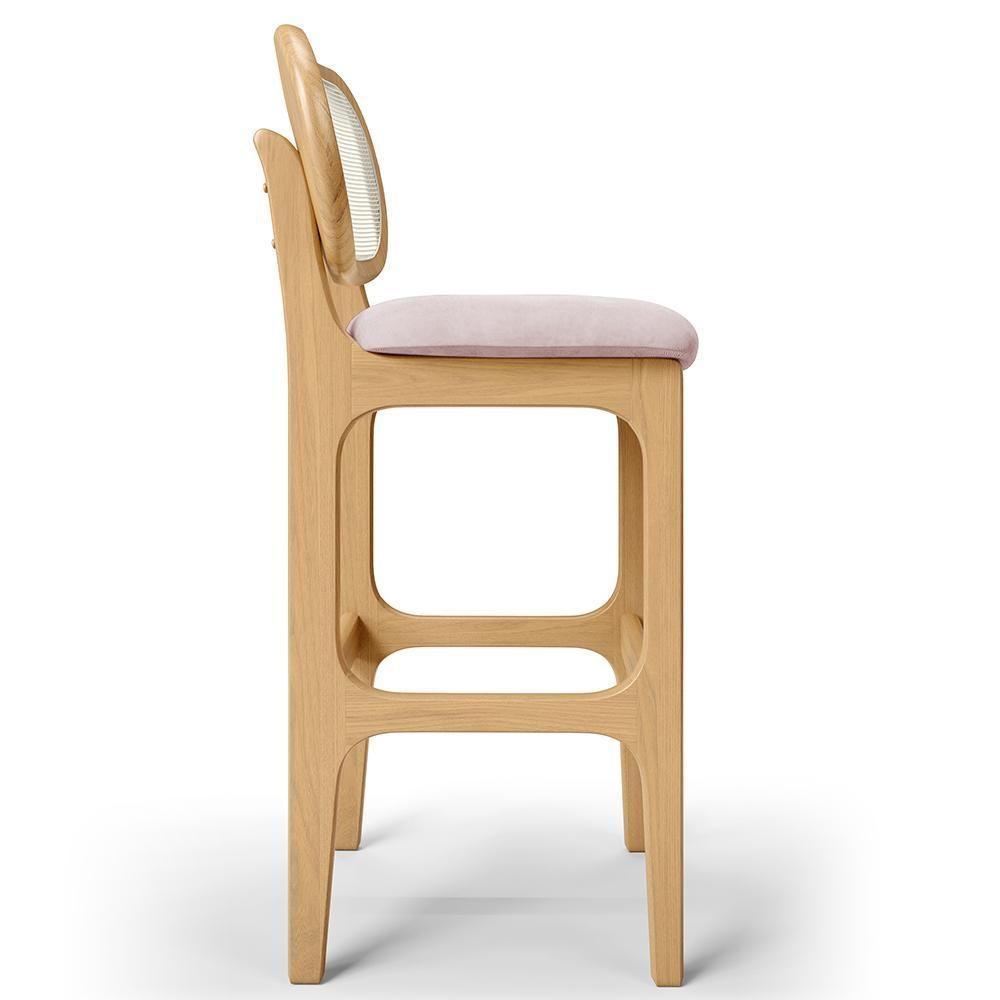 Kit 02 Banquetas Altas Para Cozinha Bancada Sala Tela Betta Fixa L02 Suede Rosê - Lyam - 2