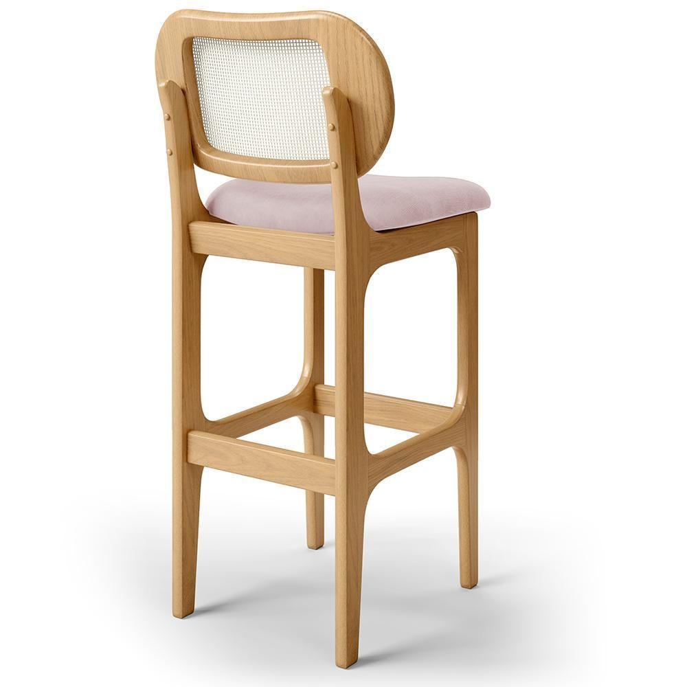 Kit 02 Banquetas Altas Para Cozinha Bancada Sala Tela Betta Fixa L02 Suede Rosê - Lyam - 5