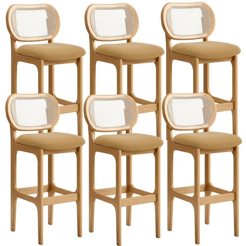 Kit 06 Banquetas Altas Para Cozinha Bancada Sala Tela Betta Fixa L02 Bouclê Mostarda - Lyam - 1