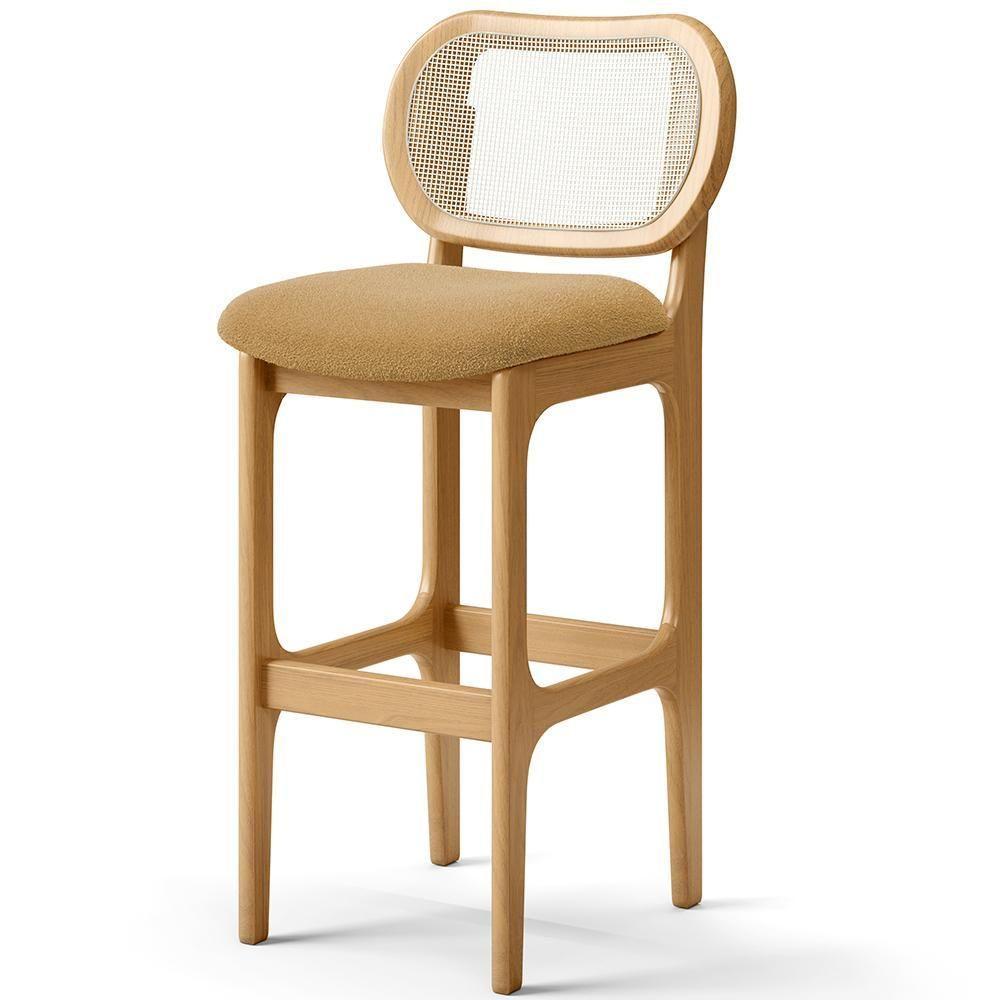 Kit 06 Banquetas Altas Para Cozinha Bancada Sala Tela Betta Fixa L02 Bouclê Mostarda - Lyam - 6