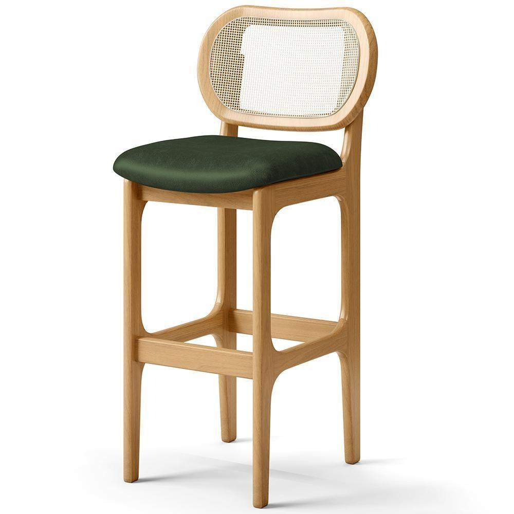 Banqueta Alta Para Cozinha Bancada Sala Tela Betta Fixa L02 Couríssimo Verde Musgo - Lyam - 1