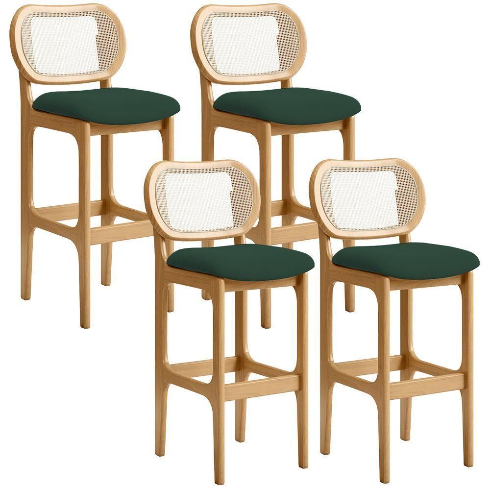 Kit 04 Banquetas Altas Para Cozinha Bancada Sala Tela Betta Fixa L02 Suede Verde Musgo - Lyam - 1