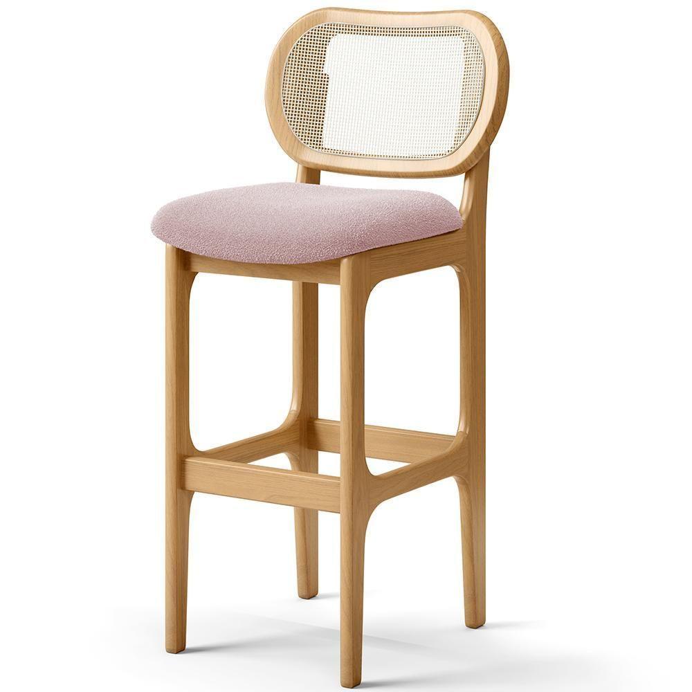 Kit 05 Banquetas Altas Para Cozinha Bancada Sala Tela Betta Fixa L02 Bouclê Rosê - Lyam - 6