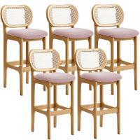 Kit 05 Banquetas Altas Para Cozinha Bancada Sala Tela Betta Fixa L02 Bouclê Rosê - Lyam - 1