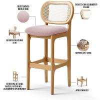 Kit 05 Banquetas Altas Para Cozinha Bancada Sala Tela Betta Fixa L02 Bouclê Rosê - Lyam - 8