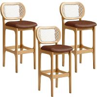 Kit 03 Banquetas Altas Para Cozinha Bancada Sala Tela Betta Fixa L02 Couríssimo Marrom - Lyam - 1