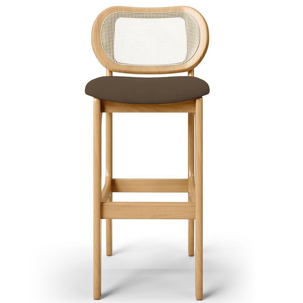 Kit 02 Banquetas Altas Para Cozinha Bancada Sala Tela Betta Fixa L02 Suede Marrom - Lyam - 3