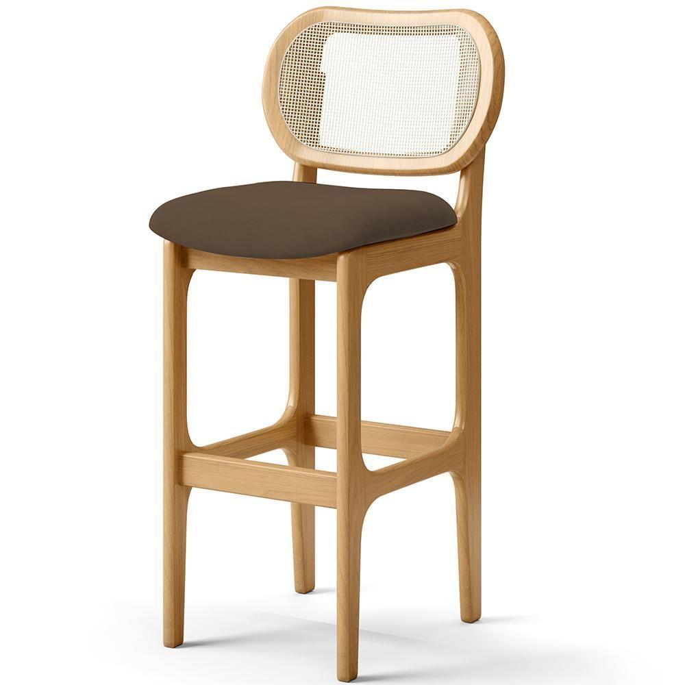 Kit 02 Banquetas Altas Para Cozinha Bancada Sala Tela Betta Fixa L02 Suede Marrom - Lyam - 6