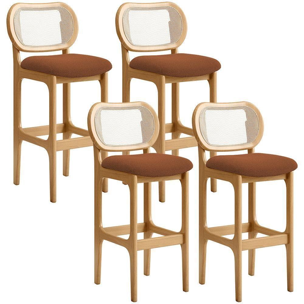 Kit 04 Banquetas Altas Para Cozinha Bancada Sala Tela Betta Fixa L02 Bouclê Terracota - Lyam - 1