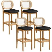 Kit 04 Banquetas Altas Para Cozinha Bancada Sala Tela Betta Fixa L02 Couríssimo Preto - Lyam - 1