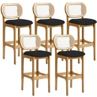 Kit 05 Banquetas Altas Para Cozinha Bancada Sala Tela Betta Fixa L02 Suede Preto - Lyam - 1