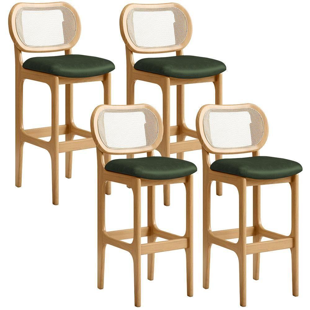 Kit 04 Banquetas Altas Para Cozinha Bancada Sala Tela Betta Fixa L02 Couríssimo Verde Musgo - Lyam - 1