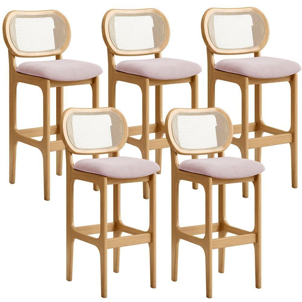 Kit 05 Banquetas Altas Para Cozinha Bancada Sala Tela Betta Fixa L02 Suede Rosê - Lyam - 1