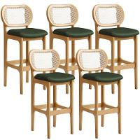 Kit 05 Banquetas Altas Para Cozinha Bancada Sala Tela Betta Fixa L02 Couríssimo Verde Musgo - Lyam - 1