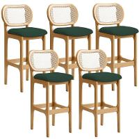 Kit 05 Banquetas Altas Para Cozinha Bancada Sala Tela Betta Fixa L02 Suede Verde Musgo - Lyam - 1