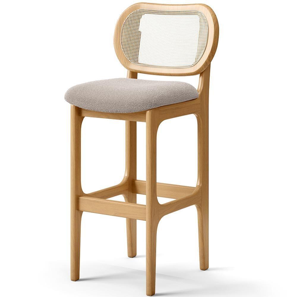 Kit 03 Banquetas Altas Para Cozinha Bancada Sala Tela Betta Fixa L02 Bouclê Creme - Lyam - 6