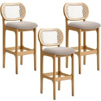 Kit 03 Banquetas Altas Para Cozinha Bancada Sala Tela Betta Fixa L02 Bouclê Creme - Lyam - 1