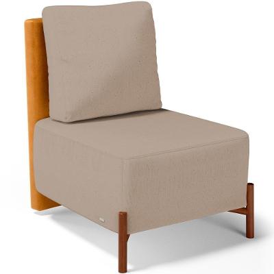 Poltrona Decorativa Hungria L02 Couríssimo Whisky Linho Bege Lyam Decor