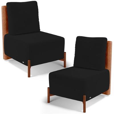 Kit 02 Poltronas Decorativas Hungria L02 Couríssimo Camel Suede Preto Lyam Decor