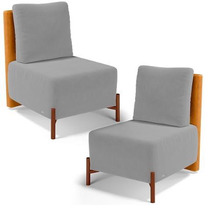 Kit 2 Poltronas Decorativas Hungria L02 Couríssimo Whisky Suede Cinza Lyam Decor