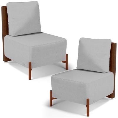Kit 2 Poltronas Decorativas Hungria L02 Couríssimo Marrom Linho Cinza Lyam Decor