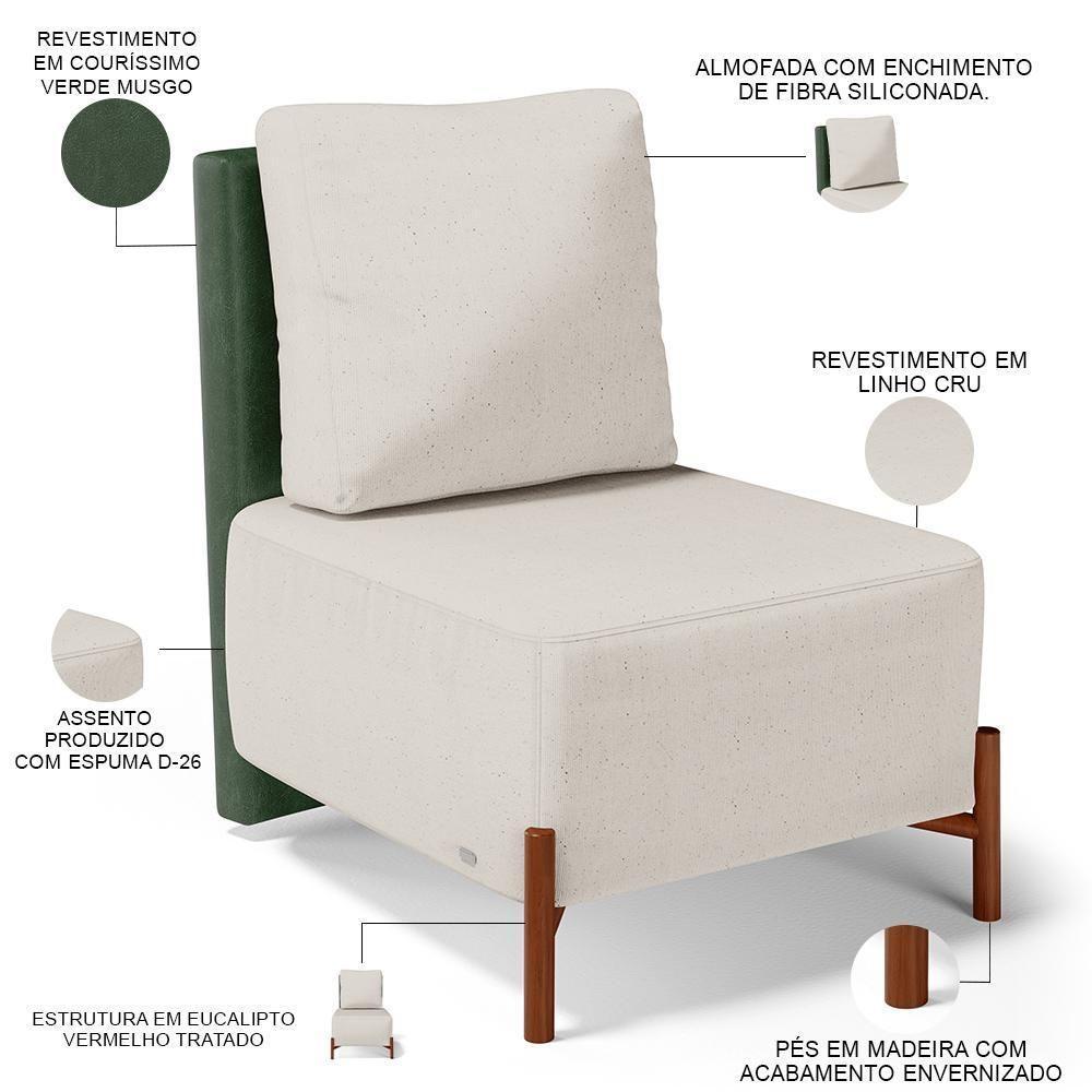 Kit 02 Poltronas Decorativas Sala De Estar Living Pés Madeira Hungria L02 Couríssimo Verde Linho Cru - Lyam - 6