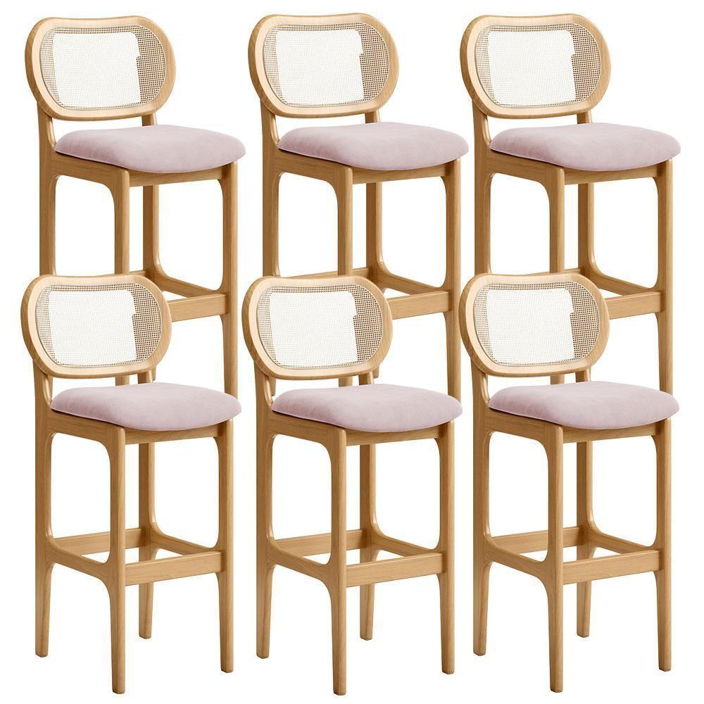 Kit 06 Banquetas Altas Para Cozinha Bancada Sala Tela Betta Fixa L02 Suede Rosê - Lyam - 1