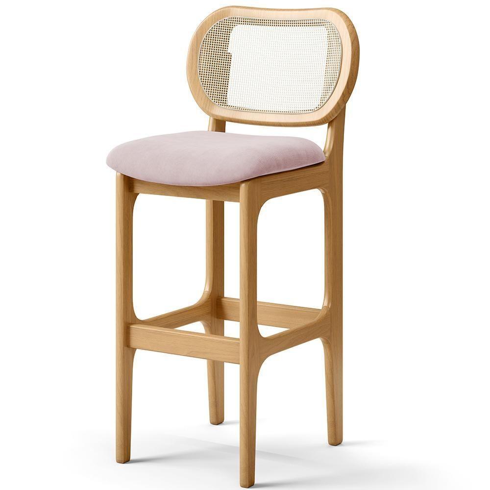 Kit 06 Banquetas Altas Para Cozinha Bancada Sala Tela Betta Fixa L02 Suede Rosê - Lyam - 6