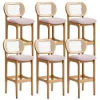 Kit 06 Banquetas Altas Para Cozinha Bancada Sala Tela Betta Fixa L02 Suede Rosê - Lyam - 1