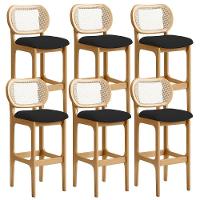 Kit 06 Banquetas Altas Para Cozinha Bancada Sala Tela Betta Fixa L02 Suede Preto - Lyam - 1