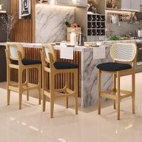 Kit 06 Banquetas Altas Para Cozinha Bancada Sala Tela Betta Fixa L02 Suede Preto - Lyam - 7