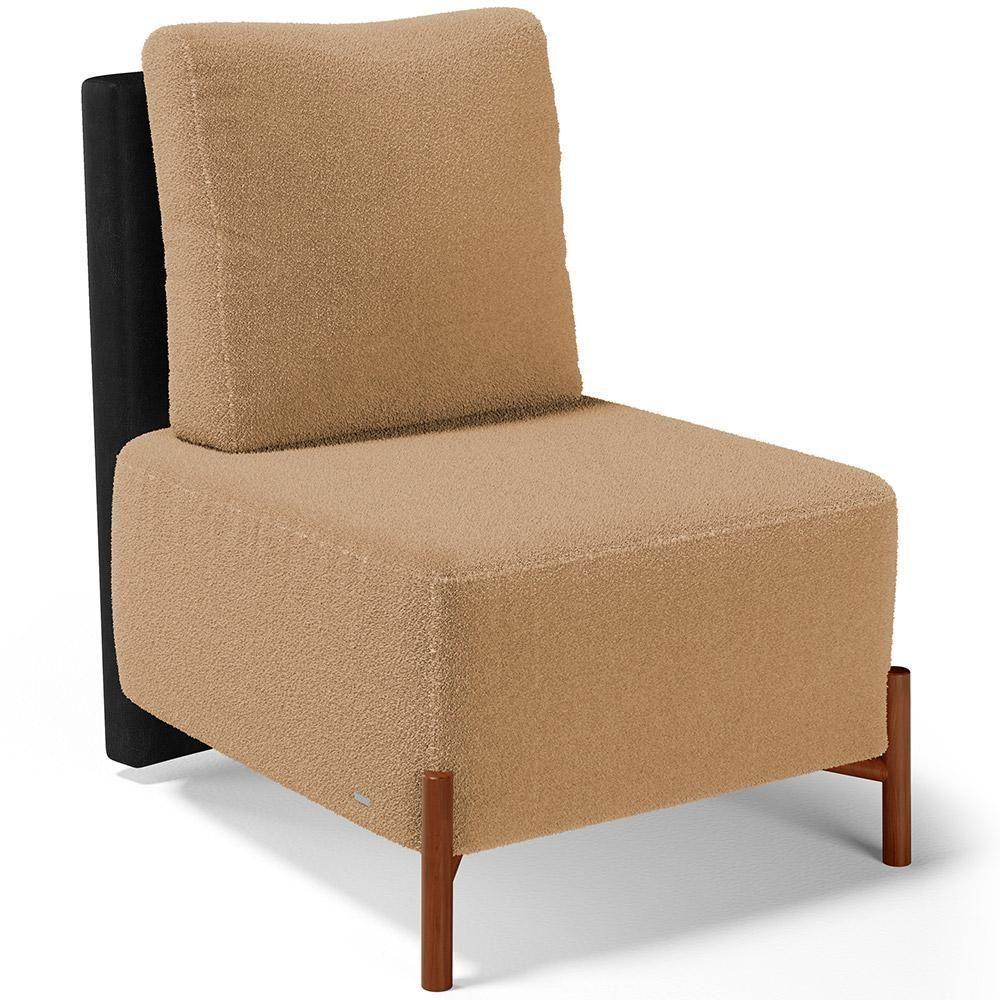 Poltrona Decorativa Sala De Estar Living Pés Madeira Hungria L02 Couríssimo Preto Bouclê Mostarda - 1