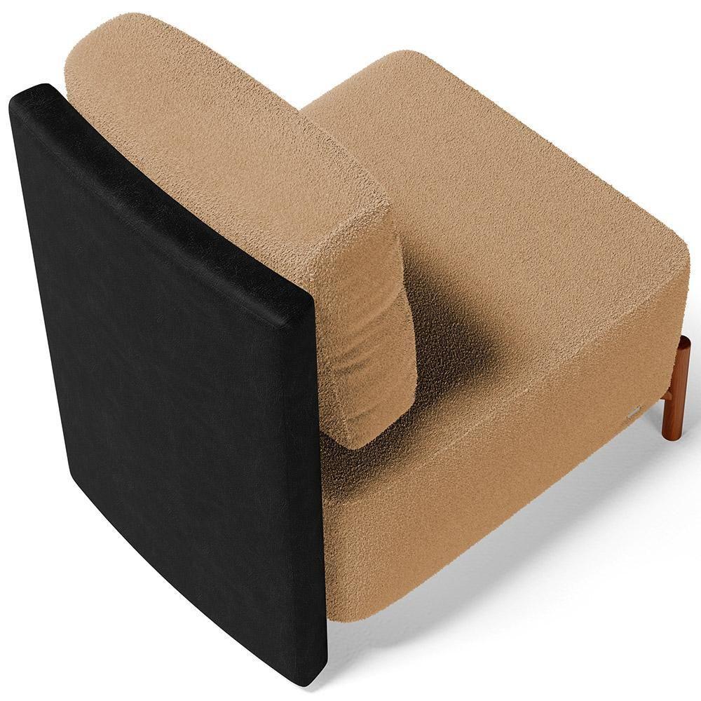 Poltrona Decorativa Sala De Estar Living Pés Madeira Hungria L02 Couríssimo Preto Bouclê Mostarda - 2