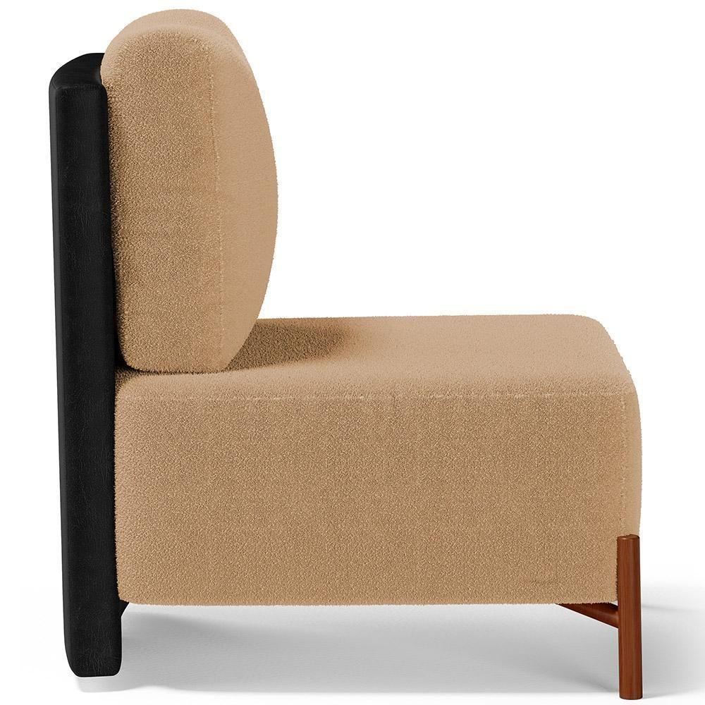 Poltrona Decorativa Sala De Estar Living Pés Madeira Hungria L02 Couríssimo Preto Bouclê Mostarda - 3