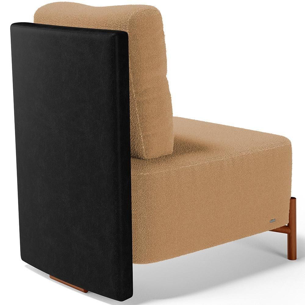 Poltrona Decorativa Sala De Estar Living Pés Madeira Hungria L02 Couríssimo Preto Bouclê Mostarda - 5