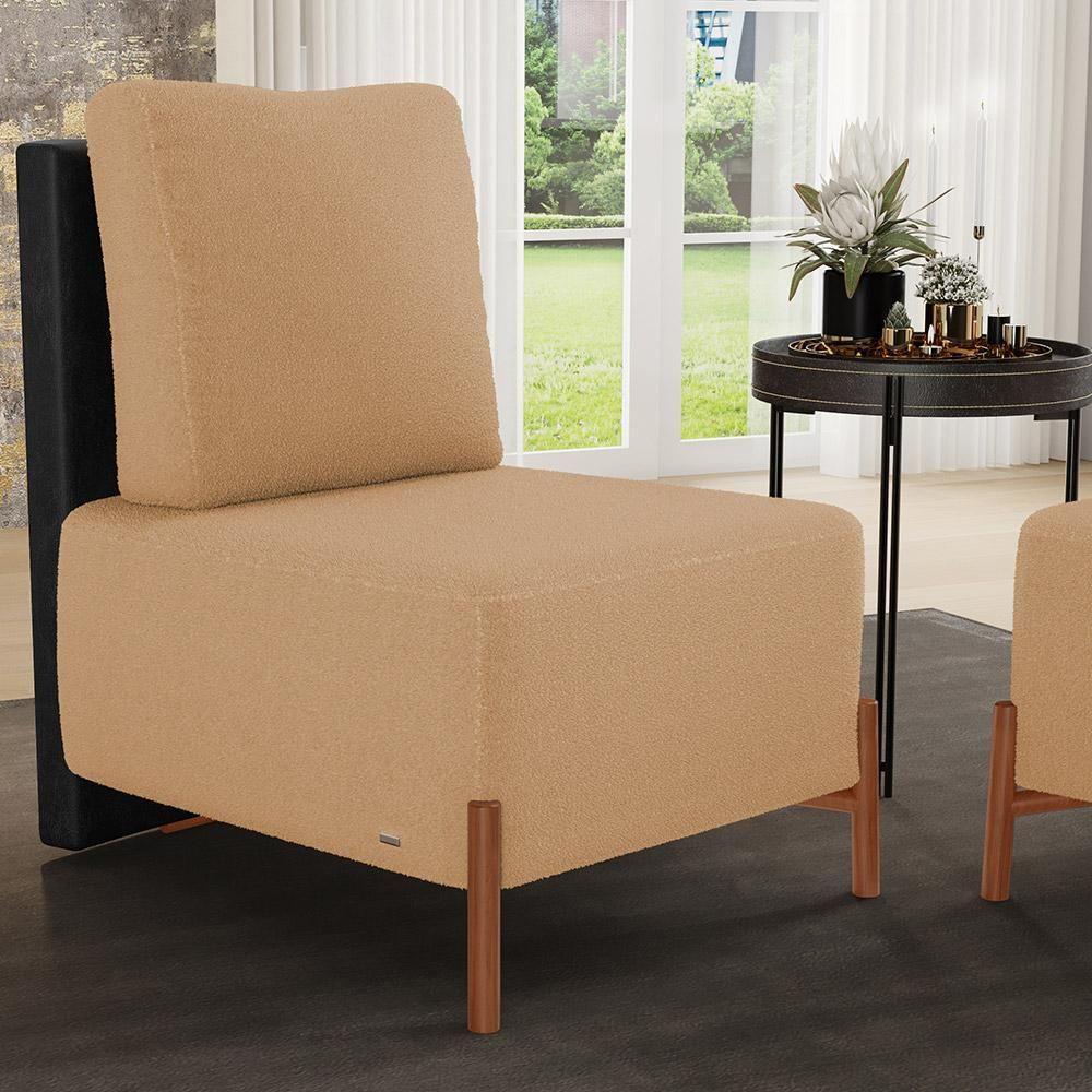 Poltrona Decorativa Sala De Estar Living Pés Madeira Hungria L02 Couríssimo Preto Bouclê Mostarda - 7