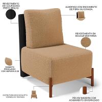 Poltrona Decorativa Sala De Estar Living Pés Madeira Hungria L02 Couríssimo Preto Bouclê Mostarda - 8