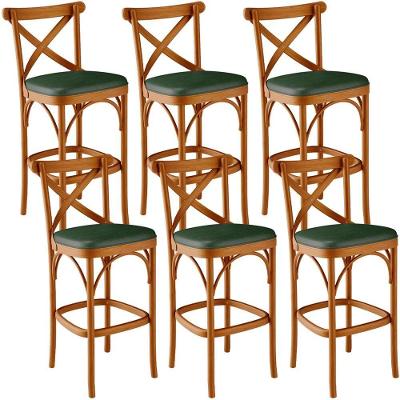 Kit 06 Banquetas Altas Cozinha Bancada Sala Jantar Estofada ávila L02 Couríssimo Verde Musgo - Lyam