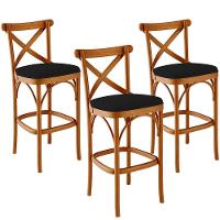 Kit 03 Banquetas Altas Cozinha Bancada Bar Sala De Jantar Estofada ávila L02 Suede Preto - Lyam - 1