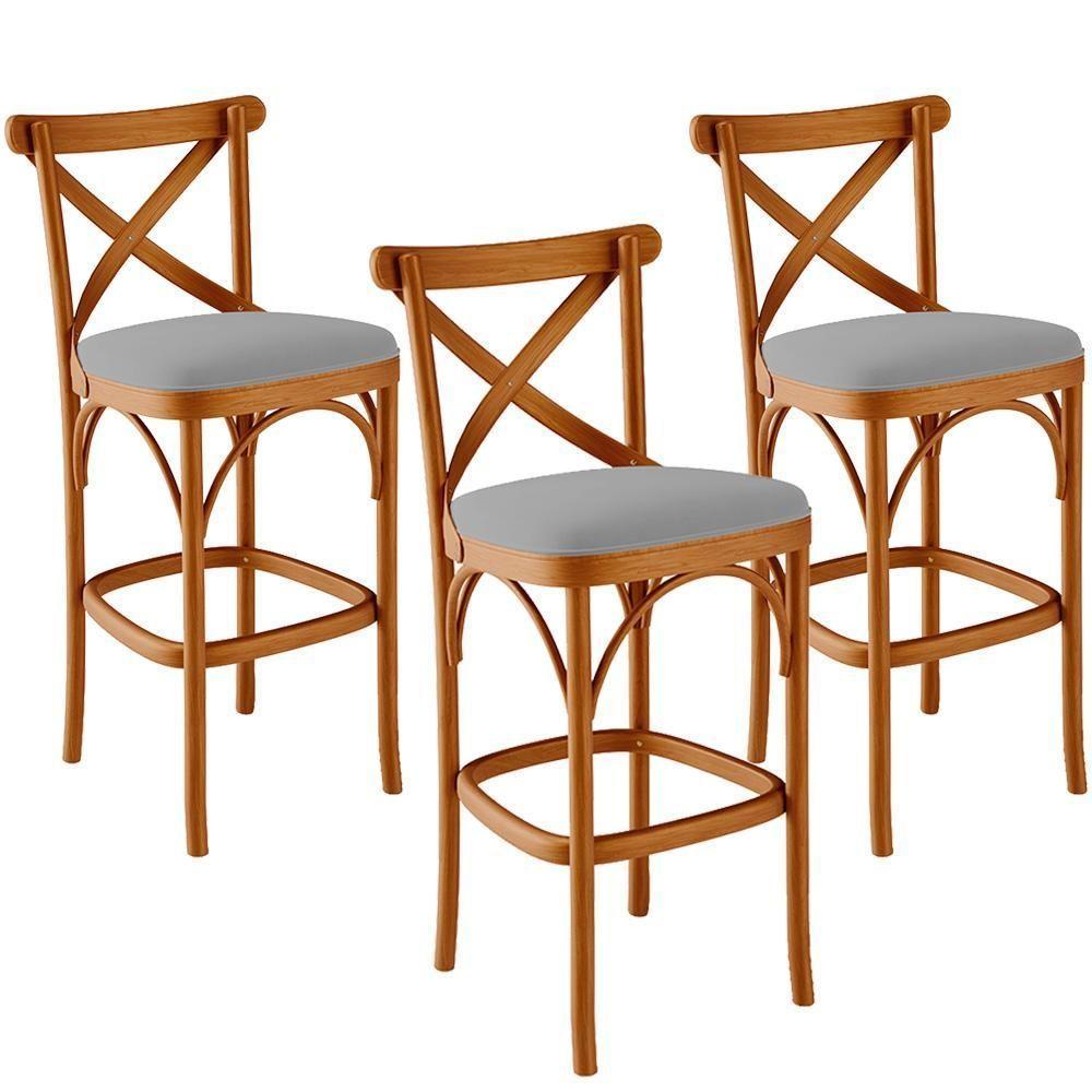 Kit 03 Banquetas Altas Cozinha Bancada Bar Sala De Jantar Estofada ávila L02 Suede Cinza - Lyam - 1