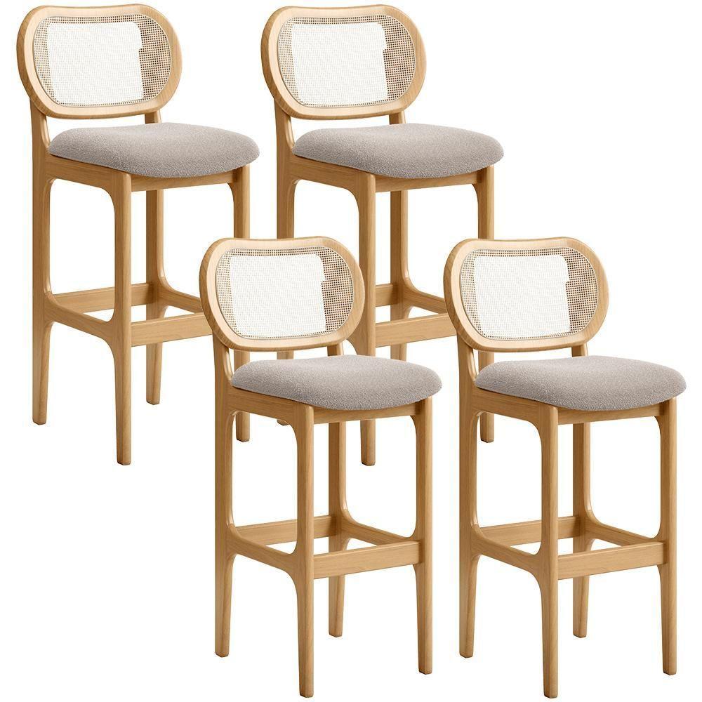 Kit 04 Banquetas Altas Para Cozinha Bancada Sala Tela Betta Fixa L02 Bouclê Creme - Lyam - 1