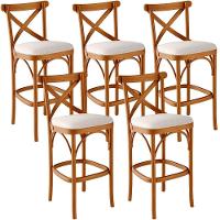 Kit 05 Banquetas Altas Cozinha Bancada Bar Sala De Jantar Estofada ávila L02 Linho Cru - Lyam - 1