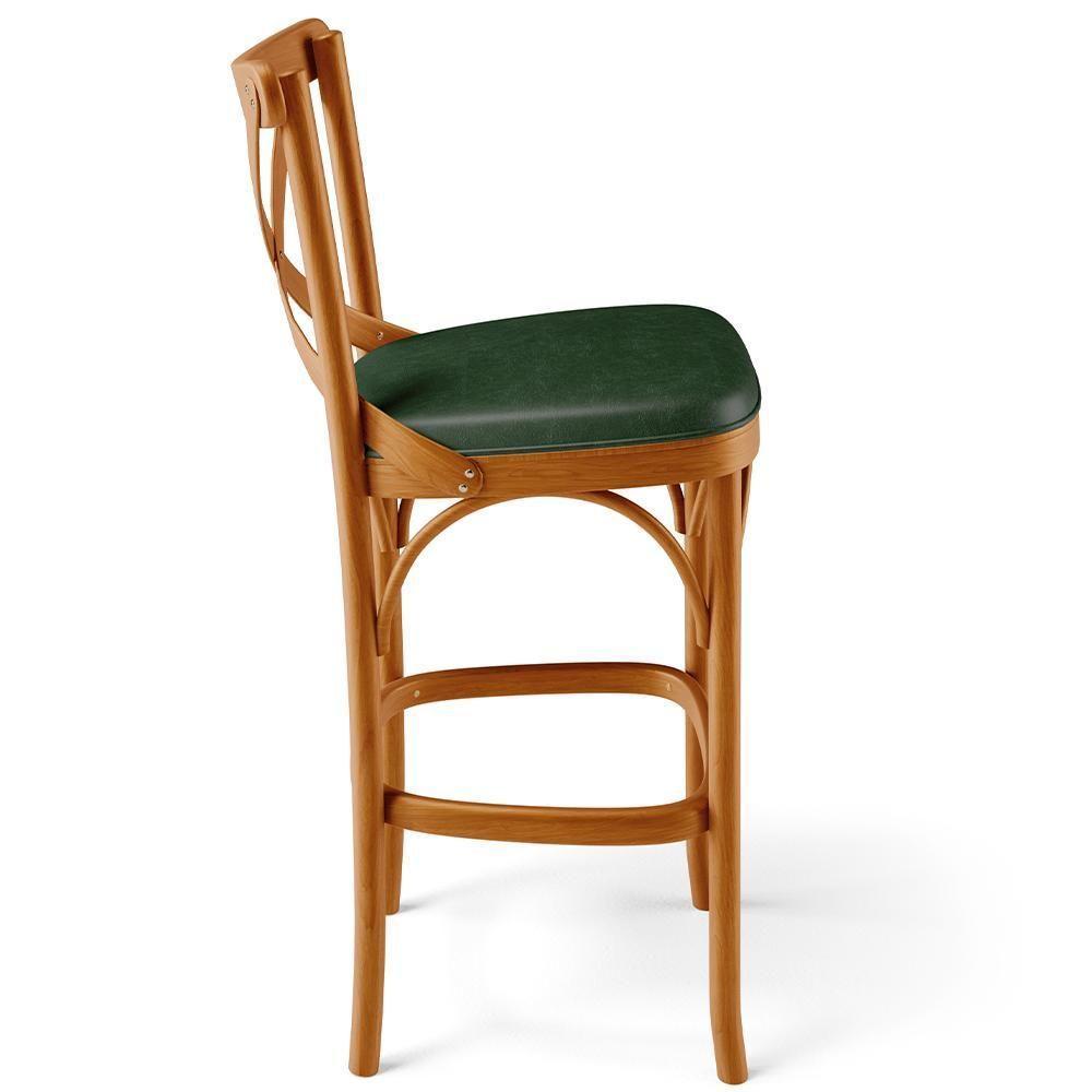 Kit 05 Banquetas Altas Cozinha Bancada Sala Jantar Estofada ávila L02 Couríssimo Verde Musgo - Lyam - 2